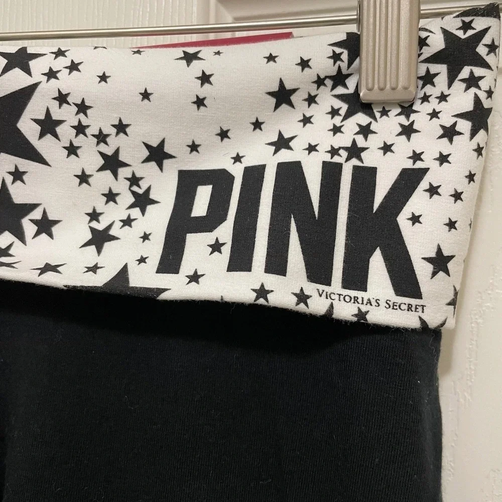Victorias Secret PINK Foldover Capri Leggings Black White NWT Y2K Stars‎ XS 2012
